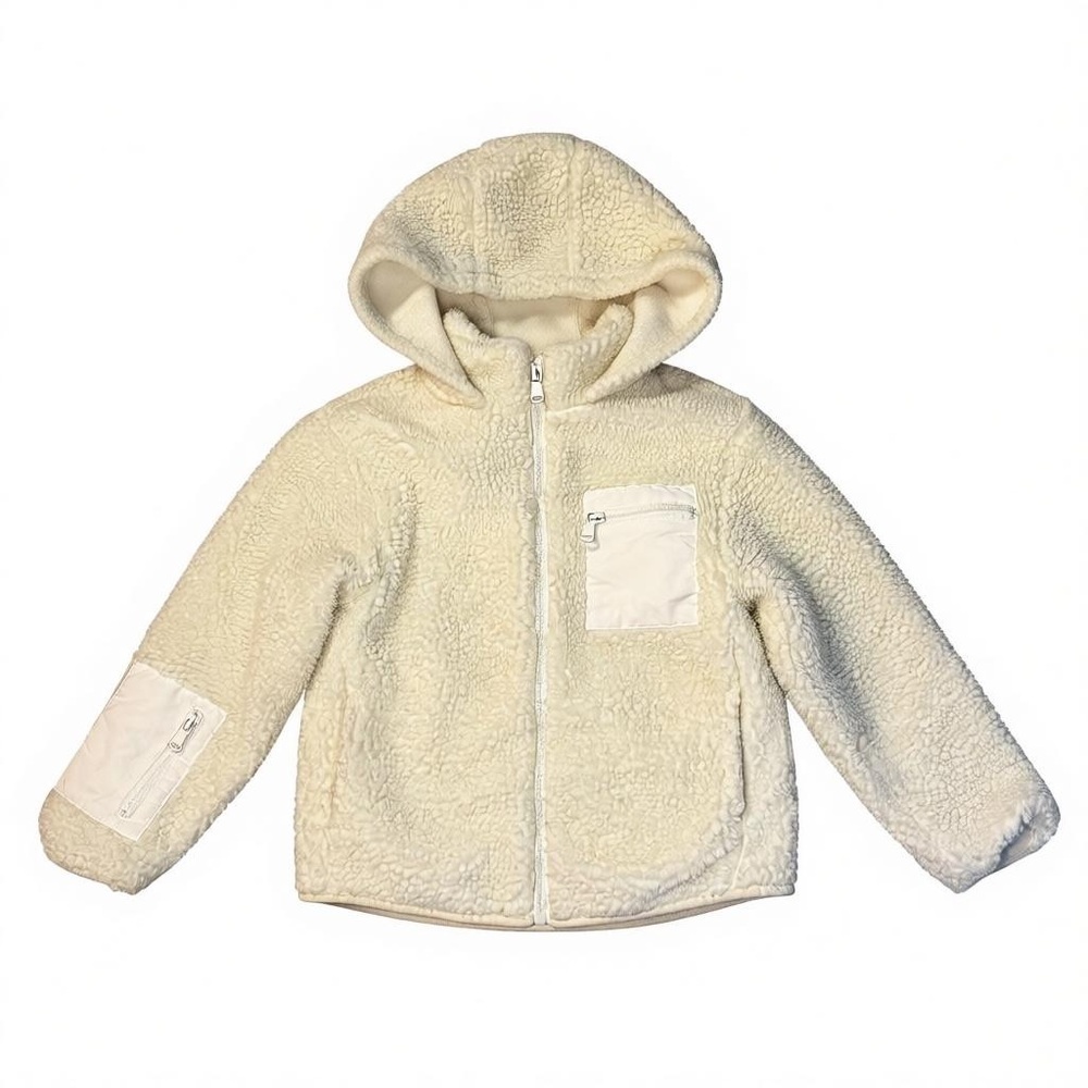 ZARA Kids Size 8 Cozy Neutral Cream Sherpa Fleece Jacket White Hooded Zip-Up